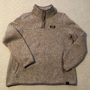 LL Bean women’s 1/4 snap gray fleece pullover sweater. Size on tag is large